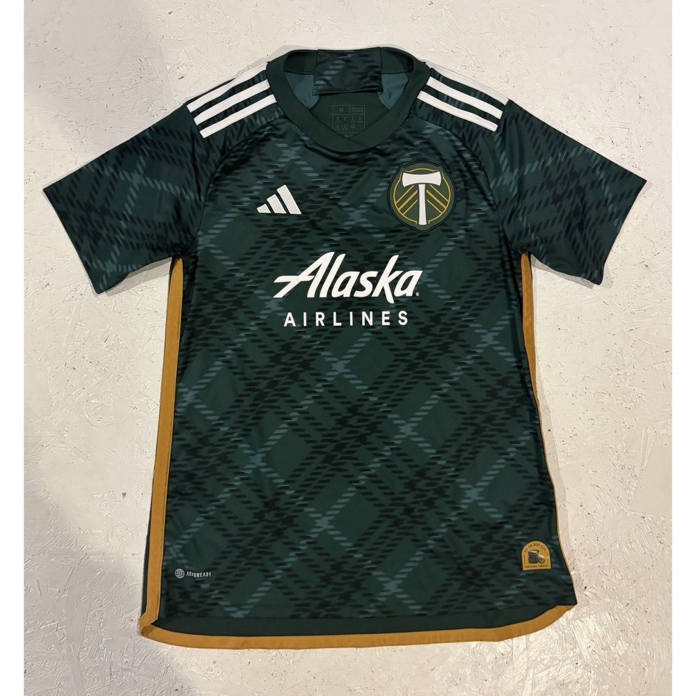 Adidas Portland Timbers Jersey Mens Medium M Green 2023/24 Home Plaid Soccer